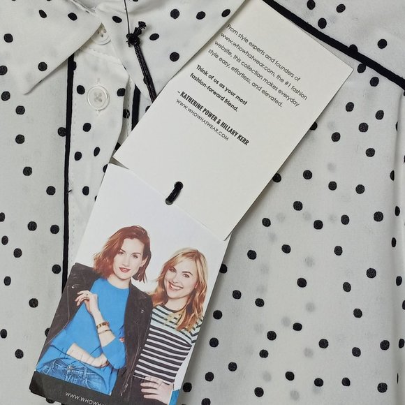 Who What Wear White Sheer Black Polka dot Blouse Button Up NWT XS Long Sleeve - Picture 15 of 16